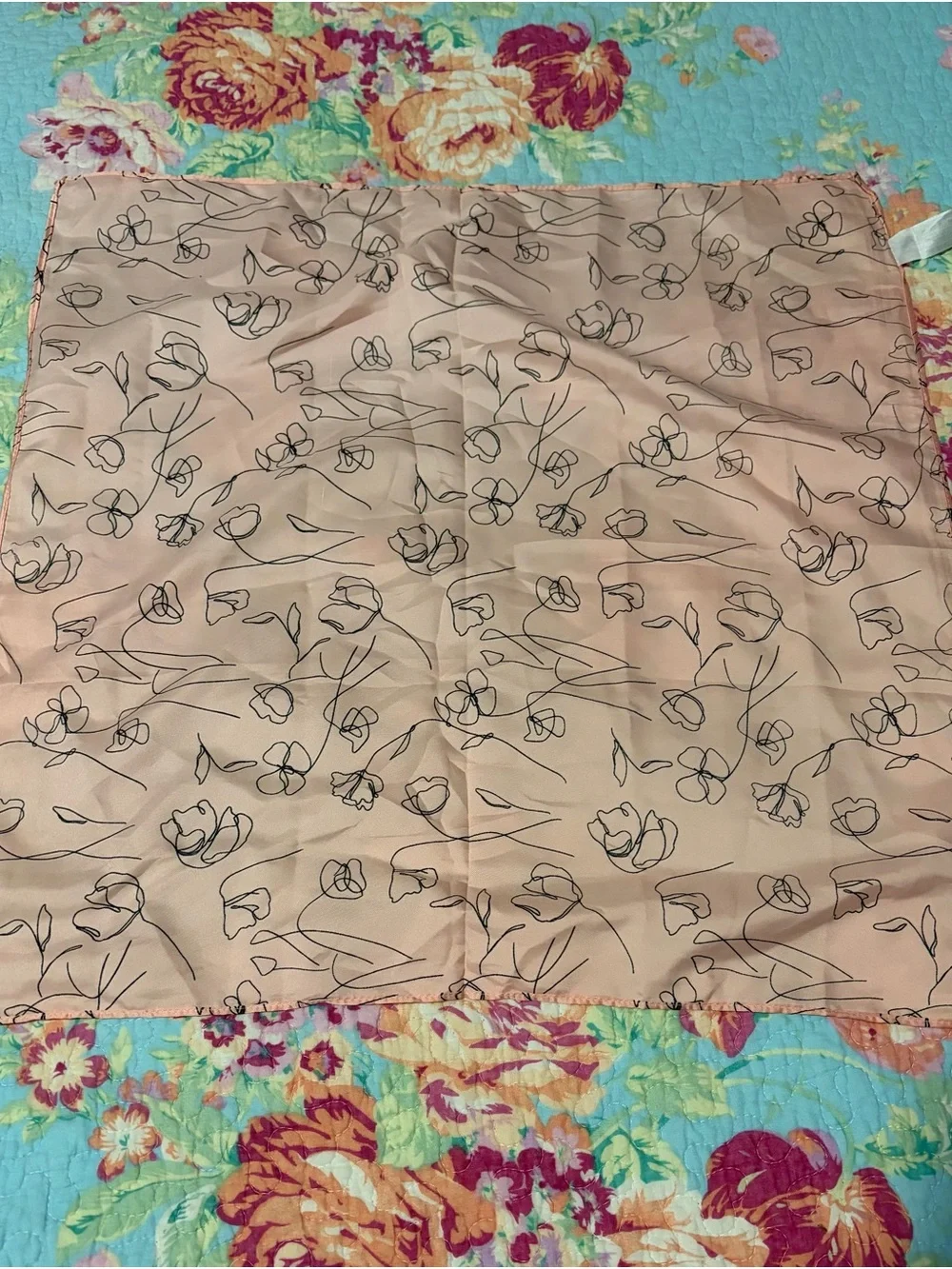 Silky Pink Floral Print Neck Scarf